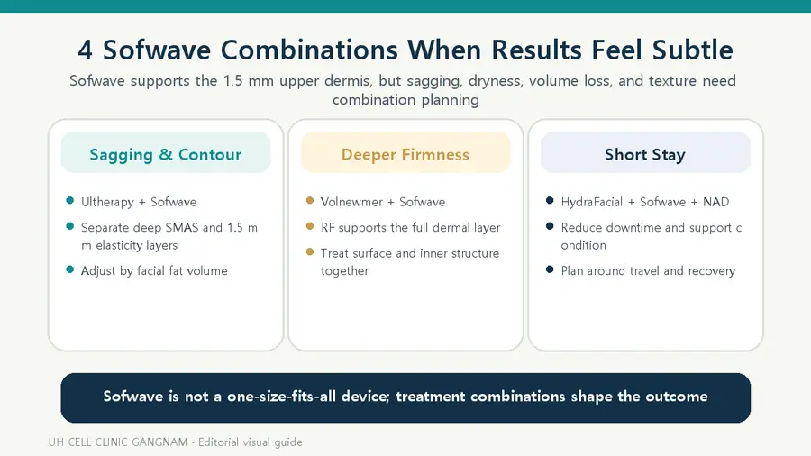 Sofwave becomes more precise when paired with other treatments according to the skin concern.